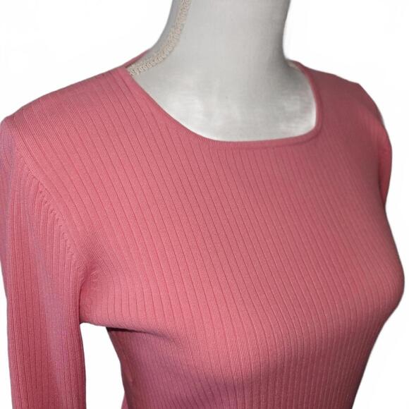 August Silk Vintage Ribbed Knit Womens 3/4 Sleeve Top Blouse Light Pink M - Picture 6 of 7
